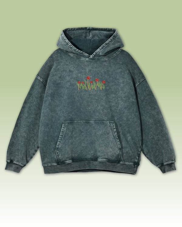 Bluza oversize z kapturem Motyw grzybów Haft